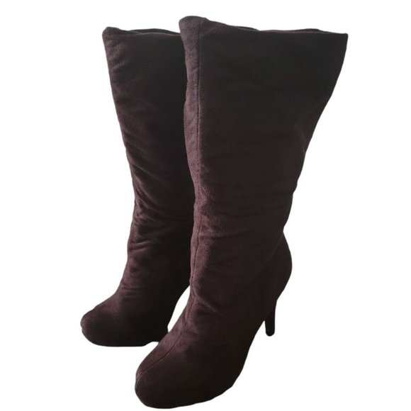Wild Diva Lounge Shoes - Women's  Mid- Calf Faux Suede Heel Boots Shoes Size 8.5